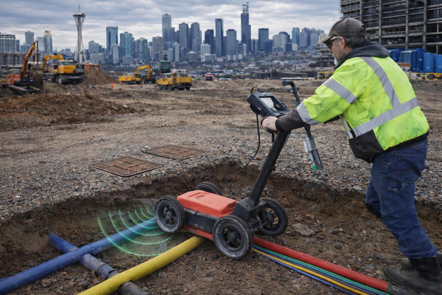 Ground penetrating radar scanning with utilities visible